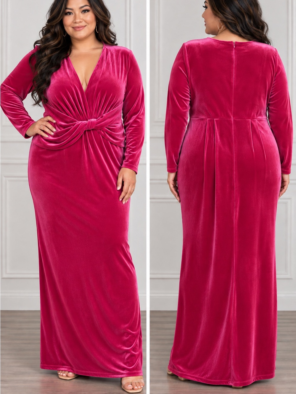 Eloquii Twist Bodice Velvet Maxi Dress